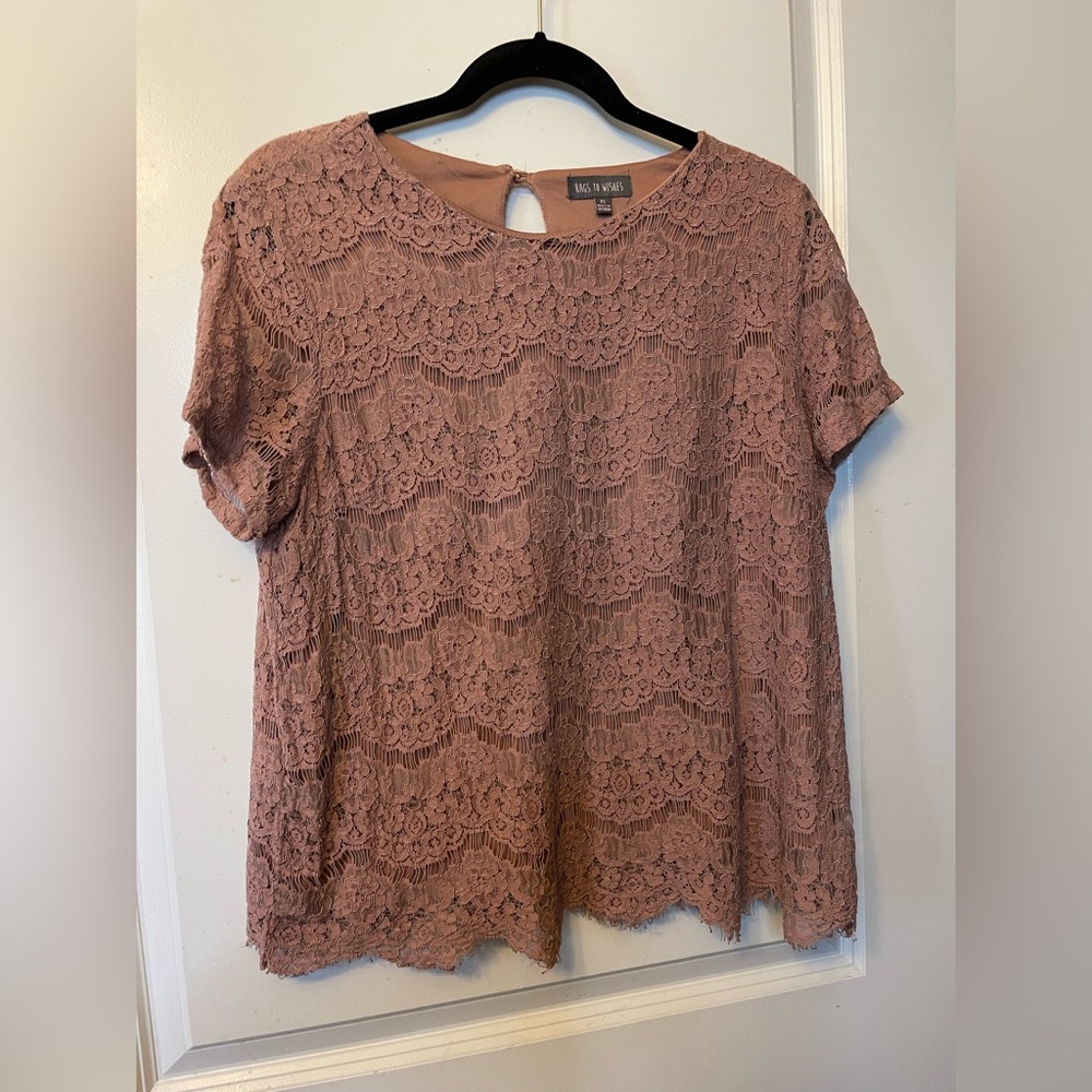 Rags to Wishes Mauve Pink Lace Over Lay Top